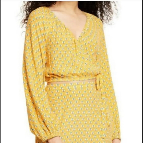 NWT Rhode Women's Dainty Lotus Print Wrap Top Yellow Turquoise Size XXS - Picture 12 of 15